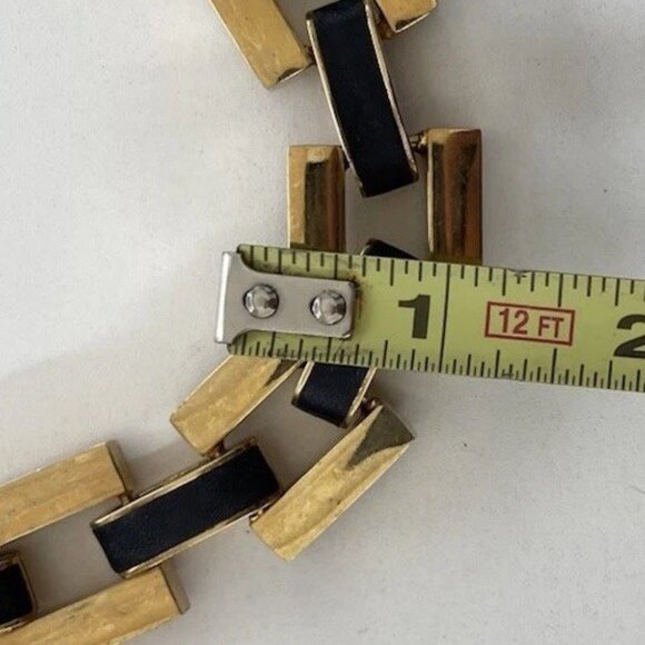 Ann Taylor Vintage Matte Gold and Black Leather Link Chain Necklace Quality 19” - Picture 8 of 16